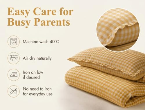 Image of TISU Toddler Crib Duvet Cover Sized 47 x 59 inch Gingham Patterned Soft Muslin Double Gauze Bedding Boy Girl Nursery Kids Sheet Bedsheets (Mustard Gingham /Toddler)