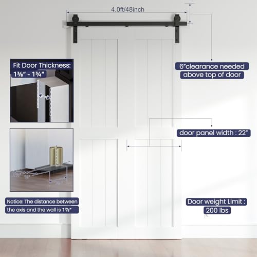 CCJH 4FT/48 Bi-Folding Sliding Barn Door Hardware Kit Heavy Duty For 2 Doorshardware Kit Only No Door - View #10