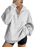 Trendy Queen Womens Zip Up Hoodies Oversized Sweatshirts Preppy Clothes Fall Teen Girls Outfits Fashion Crewneck Pullover Grey M