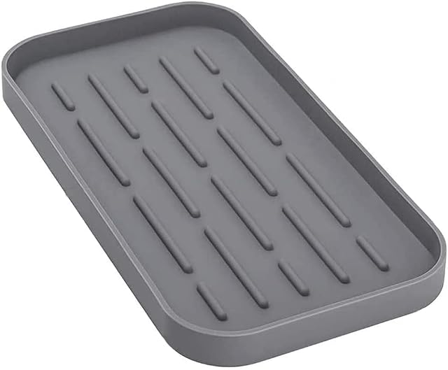 Silicone Dish Drying Mat, Silicone Draining Board, Flume Drain Board, Kitchen Silicone Mat, Silicone Sink Organiser, for Wine Glasses, Non-Slip Sponge Holder/Sink Kitchen Utensil Holder (Grey)