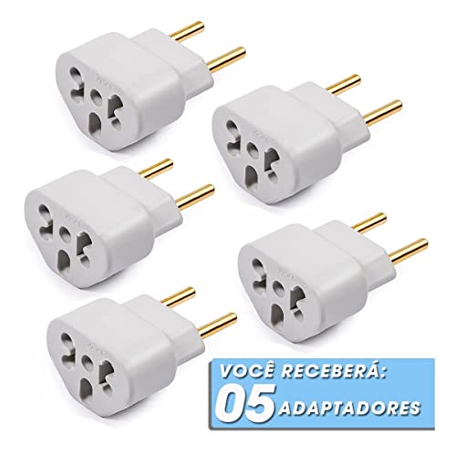 Kit com 05 Adaptadores De Tomada Plug Para 10a e 20a Até 250v T Bob Love - Plugue Bivolt 110v 220v B