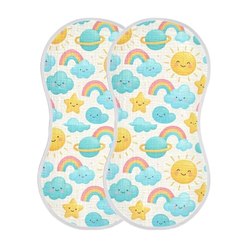 Cute Pastel Suns Baby Burp Cloths for Boys and Girls, Soft Muslin Spit Up Towels, 22"x11" Newborn Essentials for Feeding and Drooling, 1 Pack2