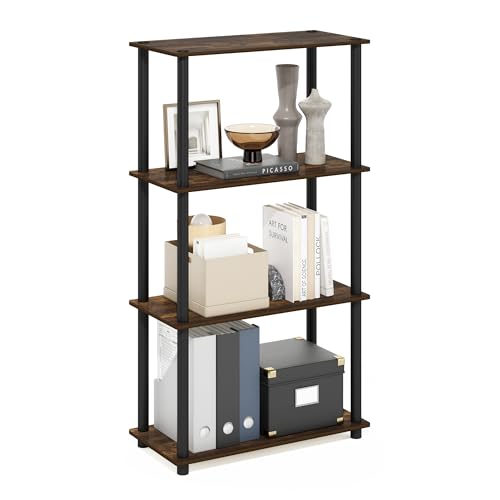 Image of Furinno Turn-N-Tube Storage Shelves, 4-Tier Toolless Book Shelf, Corner Shelf, Toolless Open Shelves, for Organization and Storage, Living Room, Garage, Home Office, Amber Pine