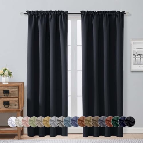 Image of Aiyufeng Halloween Black Blackout Curtains for Bedroom 72 Inch Length 2 Panels Set, Privacy Thermal Insulated Rod Pocket Door Window Curtains for Patio French Door Front Door, W40 x L72 Inch