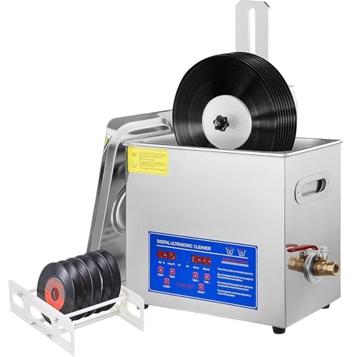 Pulitore a ultrasuoni Pulitore a ultrasuoni per Vinile, Macchina per la Pulizia dei Dischi da 6 Litri, pulitore Commerciale da 40 kHz e 180 W con stendino per Dischi in Vinile da 7-12 pollic