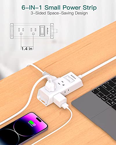 Travel Essentials - Flat Plug Power Bar, Addtam 5 ft Ultra Flat Extension Cord with 6 Outlets Extender, Multi Plug Outlet with No Surge Protector for Cruise Ship, Dorm Room, Home a image 5