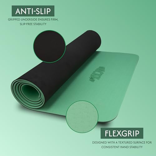 Image of Whackk TPE Laser Engraved Position Marking Yoga Mat|Pink & Purple Dual Colour|6 mm TPE Non-Slip Mat with Carry Strap|Lightweight & Eco-Friendly Non Toxic I Exercise and Fitness (Green, 6mm)