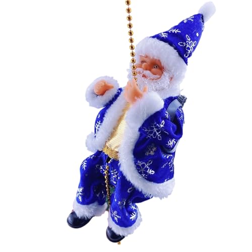 Babbo Natale che si arrampica sulla corda - Decorazione musicale illuminata, ornamento natalizio da appendere, figura natalizia festosa | Interno Esterno Porta d'ingresso Cortile Tetto Aula Albero Fin