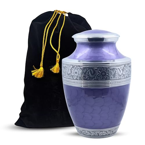 Silver Engraved Cremation Urn for Human Ashes Adult Funeral Urn Handcrafted - Large Burial Urn for Human Ashes - Bag Included (7