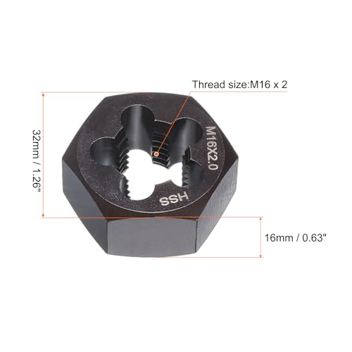 QUARKZMAN Sechskant-Schneideisen M16x2, Rechtshänder Gewindeschneideisen, Schwarz