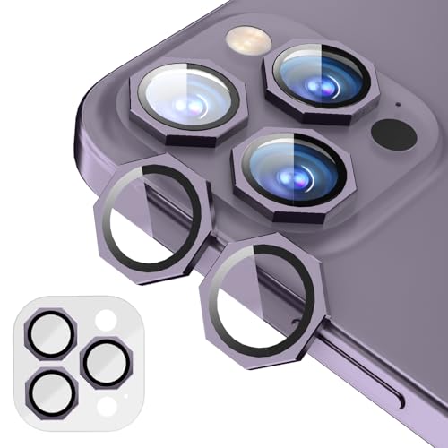 Image of GadgetBite Snaptra Octagon Lens Protector Compatible With iPhone 14 Pro & iPhone 14 Pro Max - 9H Tempered Glass Camera Cover with Metal Ring, Scratch-Resistant,Camera Lens Protection - Purple