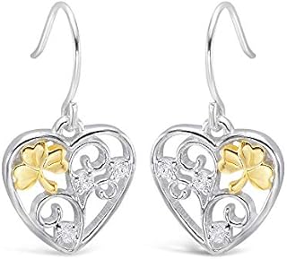 Ashton and Finch Celtic Shamrock Filigree Heart Earrings | 925 Sterling Silver 22.1mm x 11.4mm | Irish Gifts | Earrings For Women