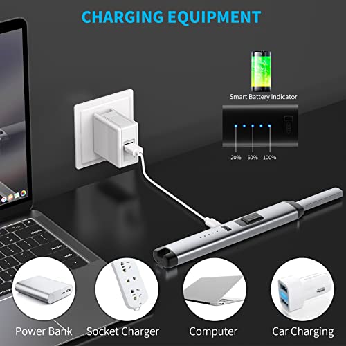 Citree Candle Lighter, Electric Lighter Usb Rechargeable Lighter Arc Lighter With Led Battery Display Safety Switch For Candle Bbq Grill Fireworks Cooking (Silver) #TOP5