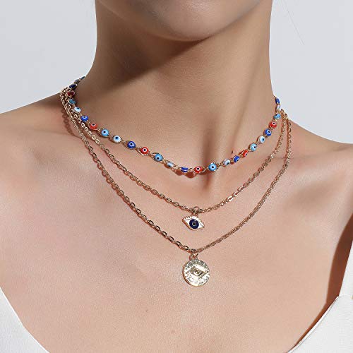 COLORFUL BLING Evil Eye Necklace Gold Layered Necklace for Women Long Necklaces Gold Choker Necklaces Y Shape Pendant Necklace Multilayer BlueEye Necklace for Women3