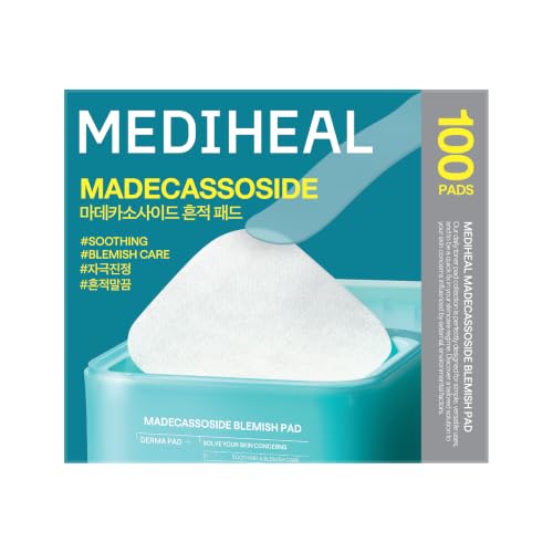 Image of MEDIHEAL Madecassoside Blemish Pad, Square Cotton Facial Toner Pads with Centella Asiatica & Madecassoside, Korean Calming Toner Pads for Acne Blemish Care, Soothing Hydrating Facial Pads to Improve Uneven Skin Tone, Vegan (100 Pads, 170ml)