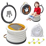 Portable Potty Chair for Toddlers with Splash-Proof Design, Foldable Travel Potty with Bag & 30 Refills - Kids Toilet for Car, Camping, Indoor - Easy Clean Baby Potty Training Seat(White-Gray)