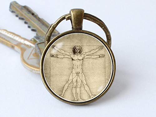Art Picture Key Chains，Da Vinci key fob Vitruvian Man Keychain