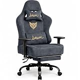 Gaming Stuhl Chair Gamer Sessel-Stoff Wildlederimitat Gamer Stuhl mit Fußstütze Lendenkissen Kopfstütze Höhenverstellbar 3D Armlehnen mit Mehrfach Verstellbaren Armen Gamingstuhl 200 Kg Drehbarer Grau