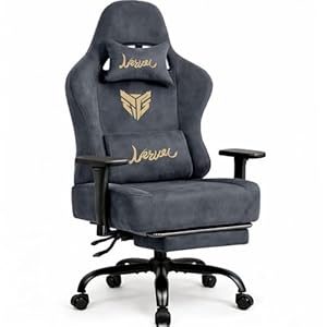 Gaming Stuhl Chair Gamer Sessel-Stoff Wildlederimitat Gamer Stuhl mit Fußstütze Lendenkissen Kopfstütze Höhenverstellbar 3D Armlehnen mit Mehrfach Verstellbaren Armen Gamingstuhl 200 Kg Drehbarer Grau