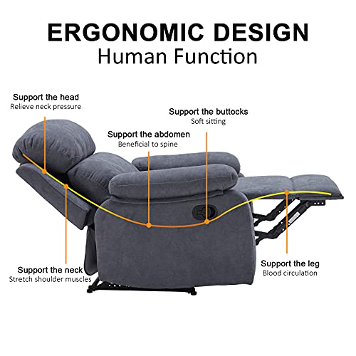 Dreamsir Recliner Chair Breathable Fabric Manual Single Sofa, Soft Living Room Chair Home Theater Lounge Seat, Removable Cushion, 34×34×38 Inch, Grey #TOP5