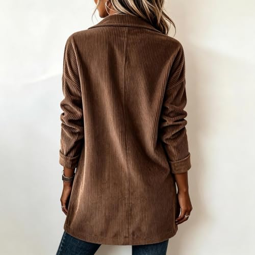 Fall Casual Jackets for Women 2026 Corduroy Blazer Women Longline Lapel Button Down Casual Work Office Jacket Capsule Wardrobe 2026 Over 50 Brown S Chamarras para Mujer - image 3