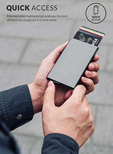 Image of VULKIT Aluminium RFID Blocking Pop Up Wallet Aluminum Security Card Case for Man and Women -Holds 4-6 Cards (Space Grey)