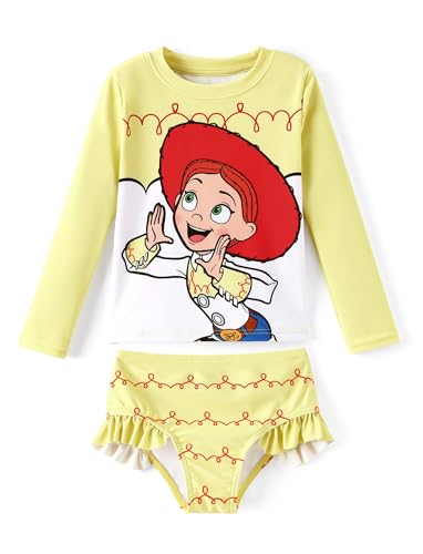 Image of Disney Frozen Elsa Stitch Marvel Toddler Girl Two Piece Long Sleeve UPF50+ Swimsuit Rashguard Sets Bathing Suit
