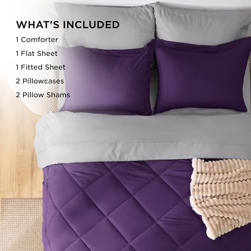 Bedsure King Size Comforter Set - 7 Pieces Reversible Purple Bedding, King Size Bed Set for All Seasons, Bed in a Bag with Down Alternative Comforter, Sheets, Pillowcases & Shams