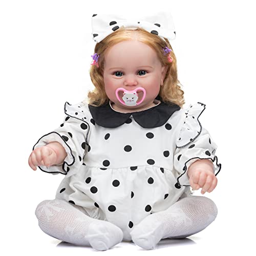 MAIDEDOLL 24inch Realistic Reborn Dolls Lifelike White Outfit Toddler Dolls Soft Silicone Vinyl Weighted Cloth Body Look Real Maddie Newborn Doll Rooted Blonde Hair