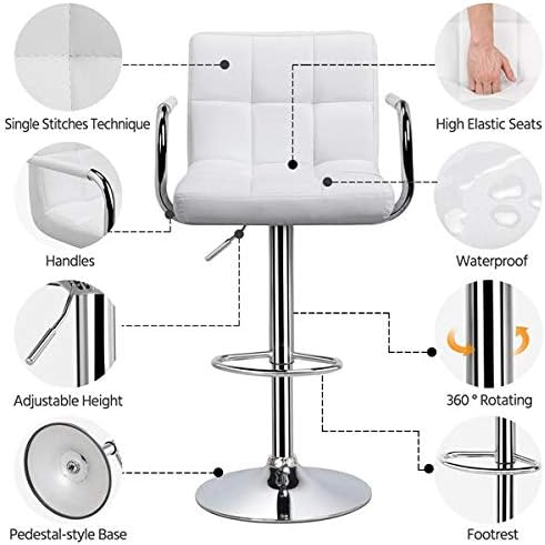 Yaheetech 4pcs Adjustable Bar Stools Kitchen Counter Barstools Bar/Counter Height Stool Chairs PU Leather Hydraulic Swivel Dining Chair with Armrest, White
