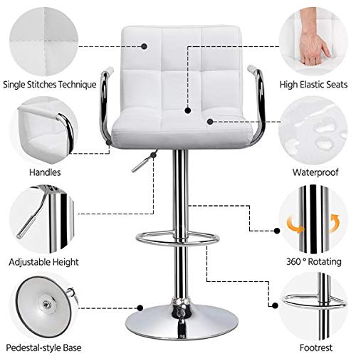 Yaheetech 4Pcs Adjustable Bar Stools Kitchen Counter Barstools Bar/Counter Height Stool Chairs Pu Leather Hydraulic Swivel Dining Chair With Armrest, White #TOP3