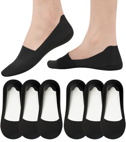 Image of floconssy No Show Socks Womens Nylon Non Slip Low Cut Invisible Liner Footies Thin Silk Socks for Flats Loafers 6 Pairs