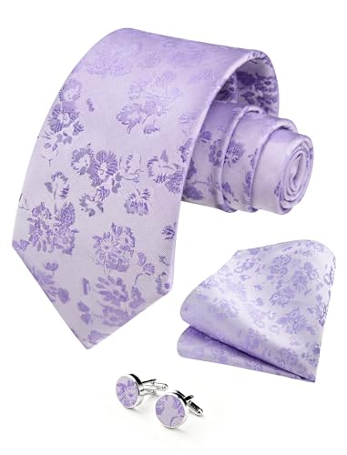 Image of HISDERN Ties for Men Paisley Tie and Pocket Square Cufflinks Set Formal Classic Floral Necktie Handkerchief Wedding Party