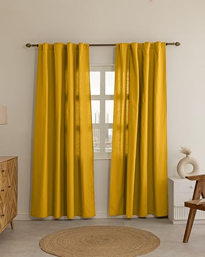 Image of THE LINEN COMPANY Solid Curtains 6.5 Feet Long, Cotton Duck Canvas Window Drapes for Living Room, 6.5ft Set of 2, Mustard
