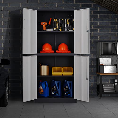 Anxxsu Metal Storage Cabinet, 71" Steel Cabinet with 2 Adjustable Shelves, Locking 4 Doors File Cabinet for Home, School, Office, Hospital, Garage Storage (Grey White) - Thumbnail 7