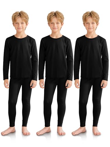 Vzv 3 Set Boys Thermal Underwear Set, Kids Long Johns Fleece Lined Thermal Set Boy Base Layer For Skiing cover