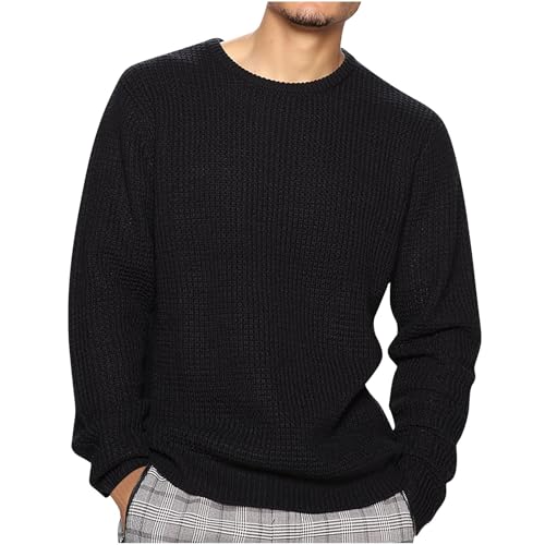Cambkatl Men's Chunky Knit Pullover Sweaters Loose Fit Crewneck Solid Color Long Sleeve Fall Winter Jumper Tops