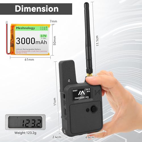 Meshnology Wio Tracker L1 Board mit 3000mAh Akku und Gehäuse Set – SX1262 nRF52840 Kit für AR duino Meshtastic LoRa, Blue Tooth 5.0, GPS GNSS, 1,3Zoll OLED, Akku Typ-C, Solarladung (N37, Schwarz)