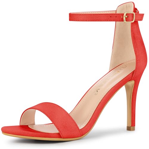 Allegra K Allegra K Women's Suede Ankle Strap High Stiletto Heels Orange Sandals 6 M US