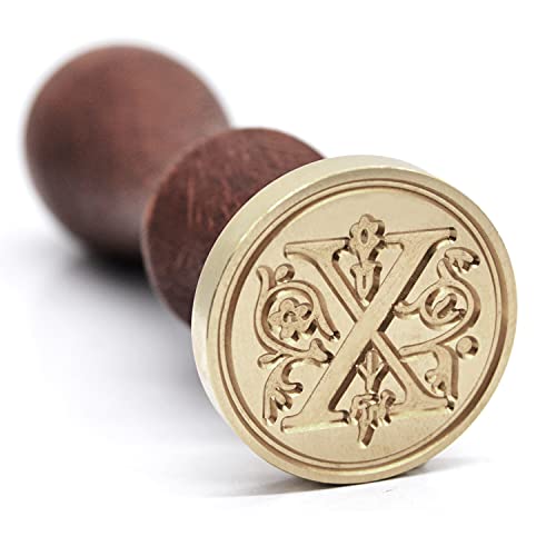 Medieval Initial Alphabet Sealing Wax Stamps, Brass Head Wooden Handle, for Thanksgiving Card/Envelope/Gift Wrap/Wedding Engagement Party Invitation -Letter X