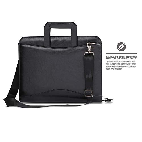 Travigo 3-Ring Shoulder Strap Business Leather Portfolio|Removable Shoulder Strap |Retractable Handles |Solar Calculator |Professional Business Folder Resume Document Organizer|Notepad Included(Black) #TOP3