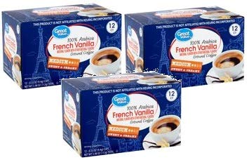 Great Value French Vanilla Ground Coffee Single Serve Cups, Light Roast, 12 Count (Pack of 3)