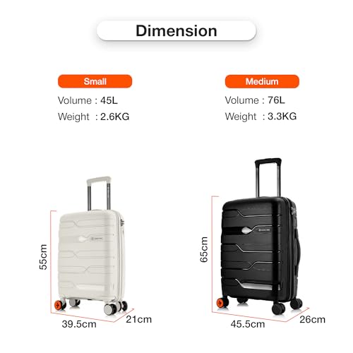 Image of Nasher Miles Paris Hard-Sided Polypropylene Luggage Set of 2 | 55cm & 65cm | 8 Wheels Double Spinner Small & Medium Trolley Bag for Travel | Suitcase (White & Black)