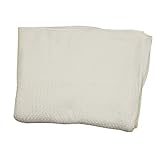 Im Lochmuster gestrickt. Auf den langen Seiten ist eine ca. 20cm breite, gewebte Umrandung