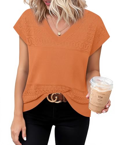 Messic Womens V Neck Sweater Vest Cap Sleeve Casual Lightweight Knit Pullover Tops3