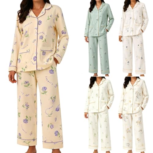 Womens Pajama Sets Pajamas Cotton 2 Piece Button Down Matching Sleepwear M - image 1