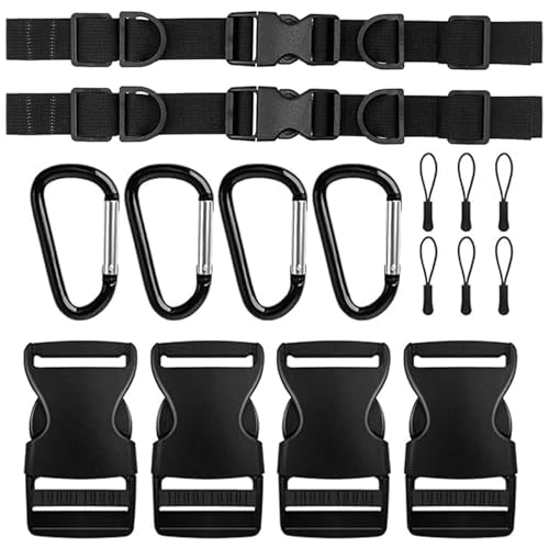 Prebarfun 2 Pair Adjustable Backpack Chest Strap with Backpack Accessories 4 Carabiner Clips, 4 Side Release Buckles, 6 Zipper Cord, Non-Slip Rucksack Straps for DIY Bags Back Pack Cargo Strapping