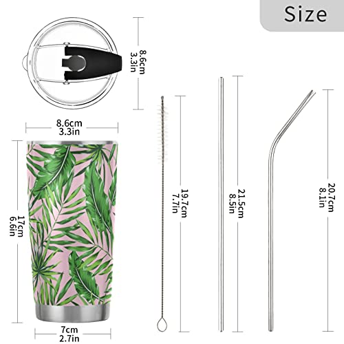 Mchiver Palm Leaves Tumbler With Lid And Straw Stainless Steel Insulated Coffee Cups Travel Mug For Hot And Cold Drinks Insulated Tumblers For Cold Hot Beverages Beach, 20 Oz #TOP2