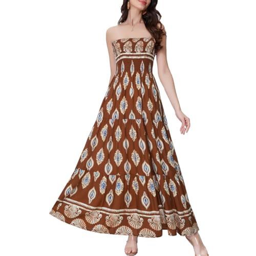 Image of Women's Summer Strapless Tube Top Maxi Dresses Off Shoulder Boho Beach Long Dress