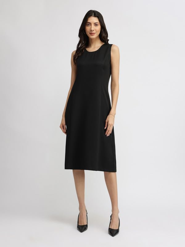 Image of FableStreet Women's Casual Polyester Stylised Neck A Line Midi Dress